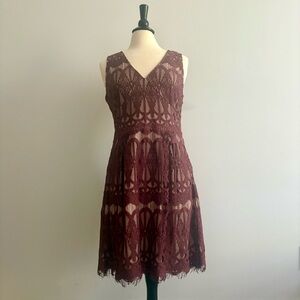 Skies Are Blue Lace Midi Dress - Burgundy